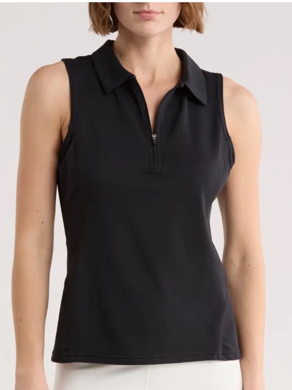Zella Replay Black Sleeveless Zip Polo Tank